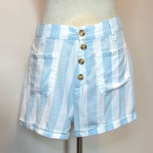 Billabong | High Waist Blue and White Striped Shorts | 28 | Hidden Zipper | VEUC